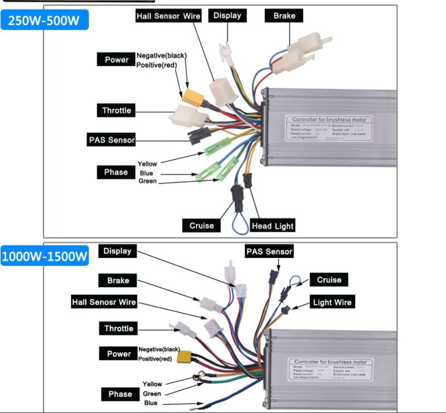 Electric Bike Controller 36V 48V 52V 250W-500W 1000W-1500W