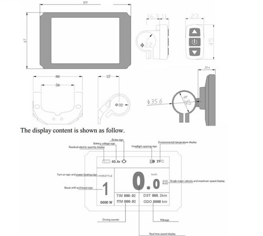 24V 36V 48V Electric Bicycle KT LCD8H Display Waterproof