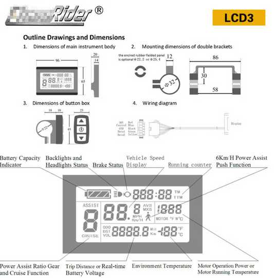 24V36V48V72V Ebike Hub Motor Control Panel LCD Display Meter