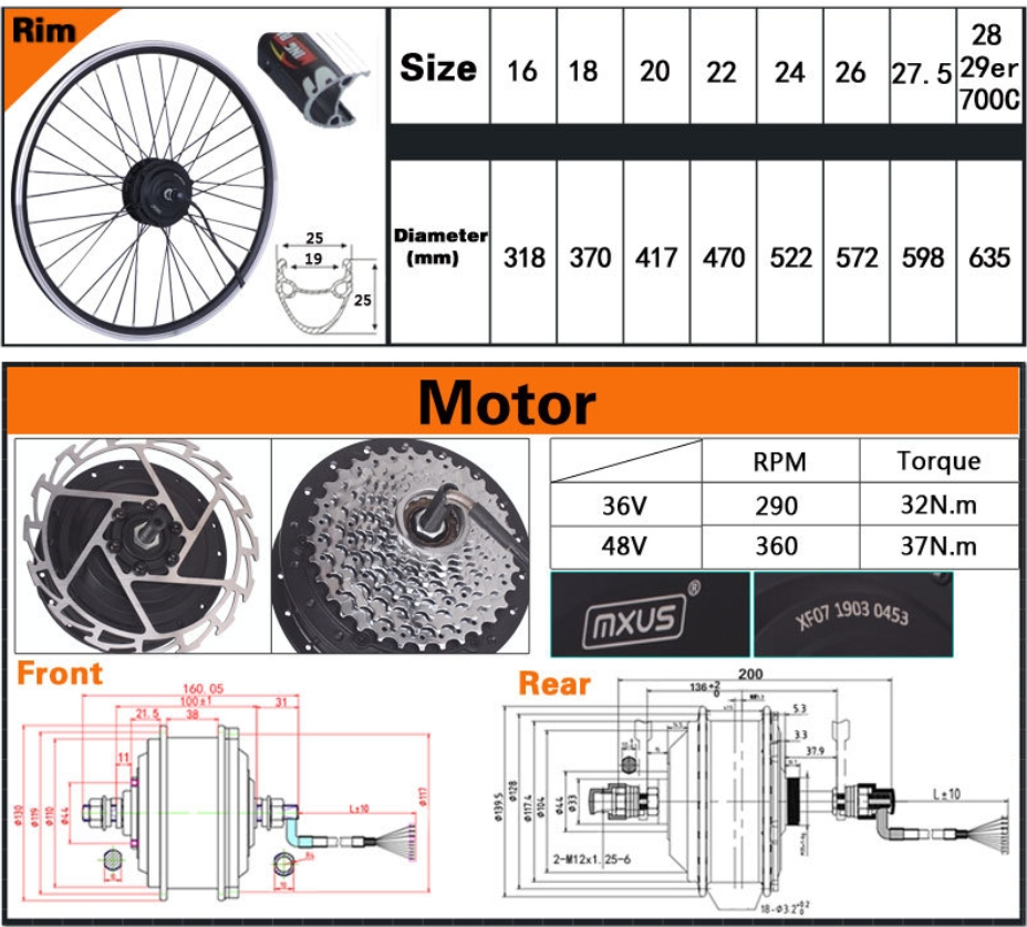 Motor Mountain Bike E-Conversion Kit 250W/350W