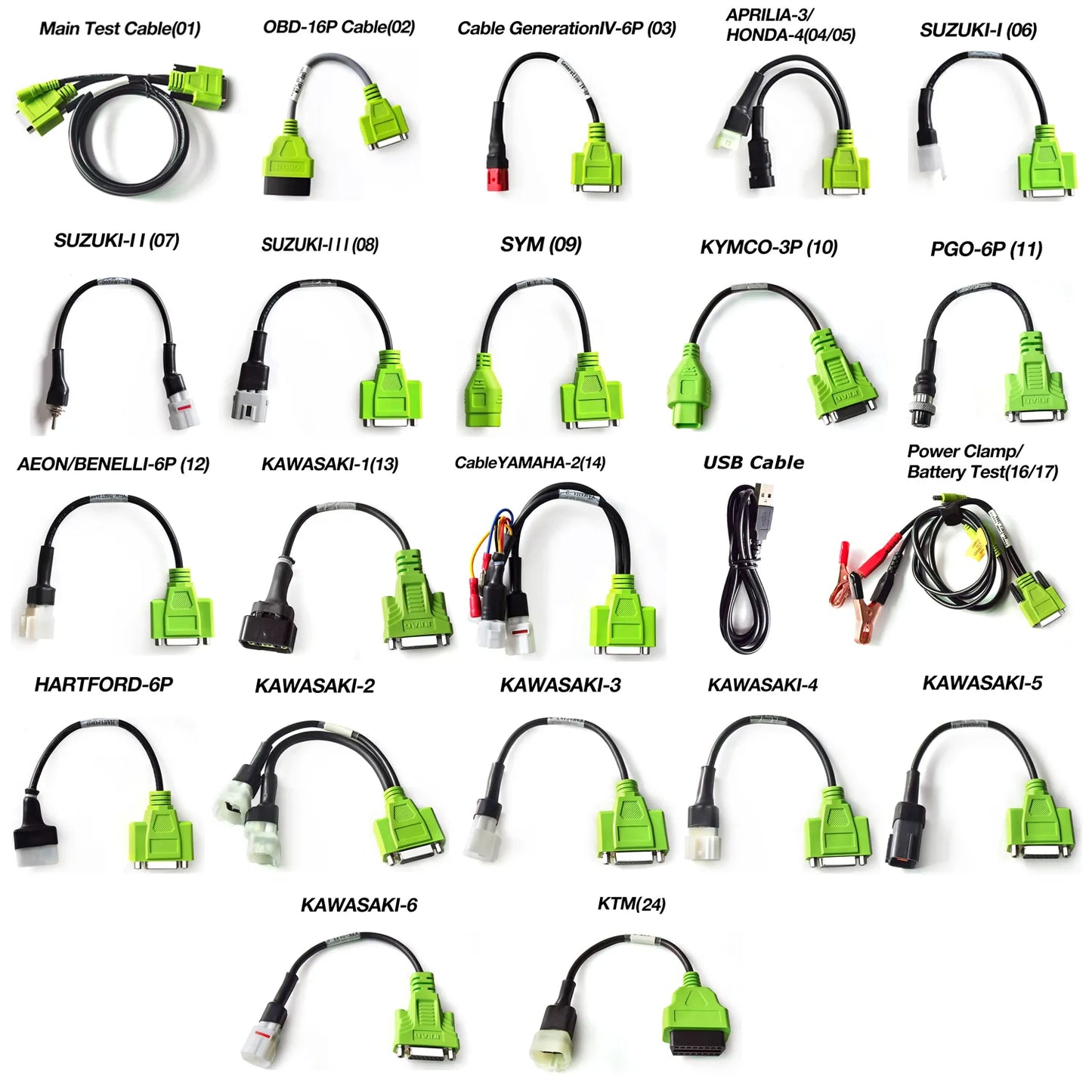 JDiag OBD2 Test Cables, With JDiag M100Pro/M200/M300 Motorcycle Scanner, For BMW-10P, Harley-4P/6P, YAMAHA-3P/4P, HONDA-4P