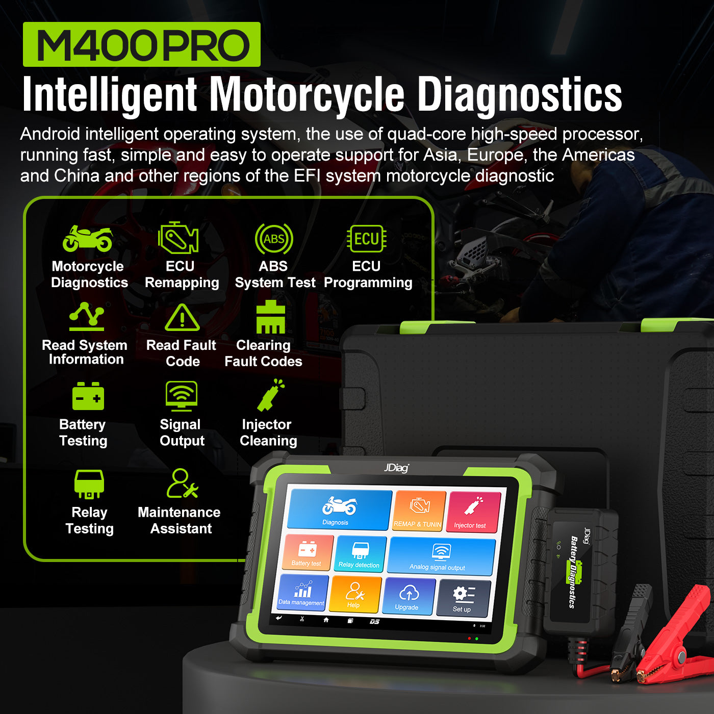 JDiag M400 Motorcycle Diagnostic OBD2 Scanner For Universal Motorcycle 8.0 inch