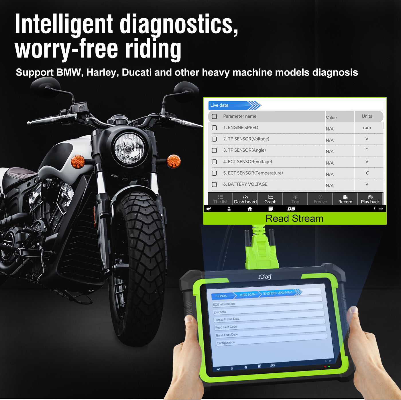 JDiag M400 Motorcycle Diagnostic OBD2 Scanner For Universal Motorcycle 8.0 inch