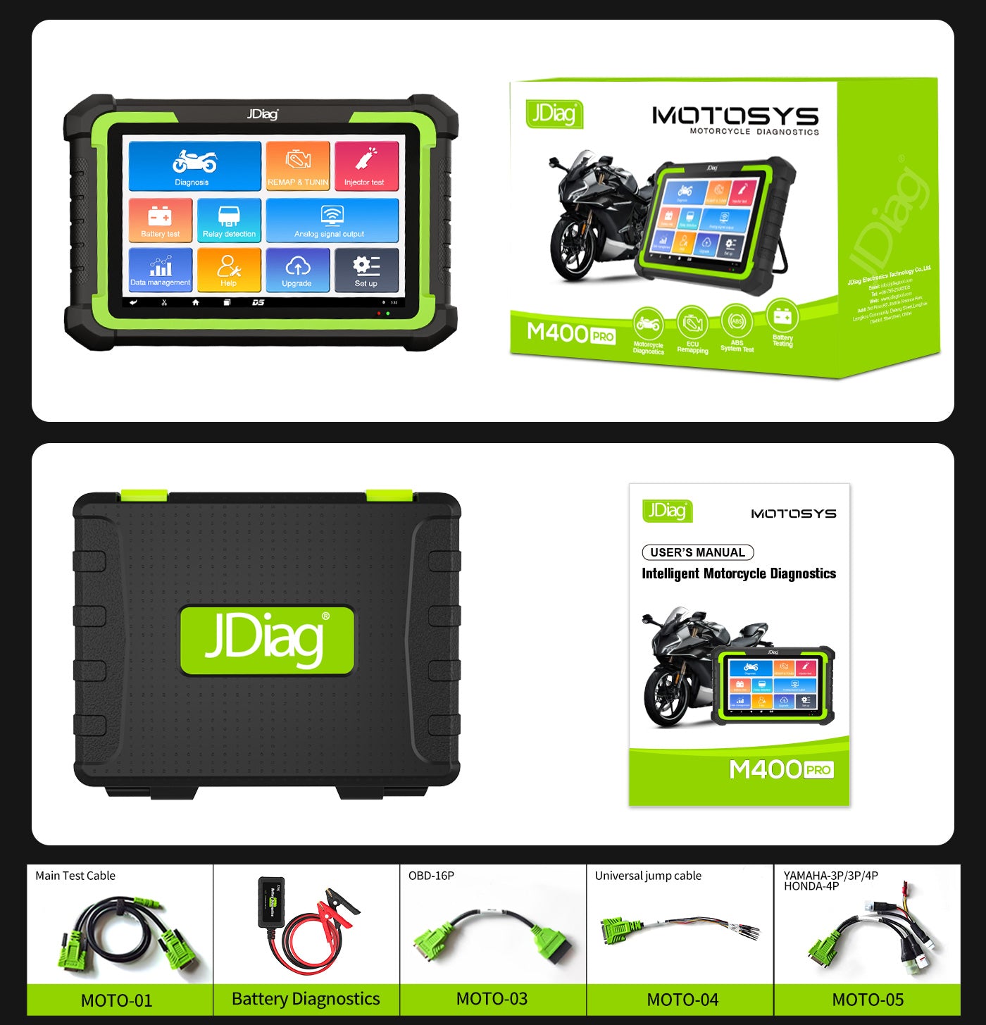 JDiag M400 Motorcycle Diagnostic OBD2 Scanner For Universal Motorcycle 8.0 inch