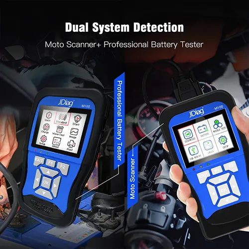 JDiag M100 OBD Motorcycle Multi-Language Diagnostic Scanner, Battery tester for motorcycle, Code Reader for Honda Kawasaki Yamaha Suzuki