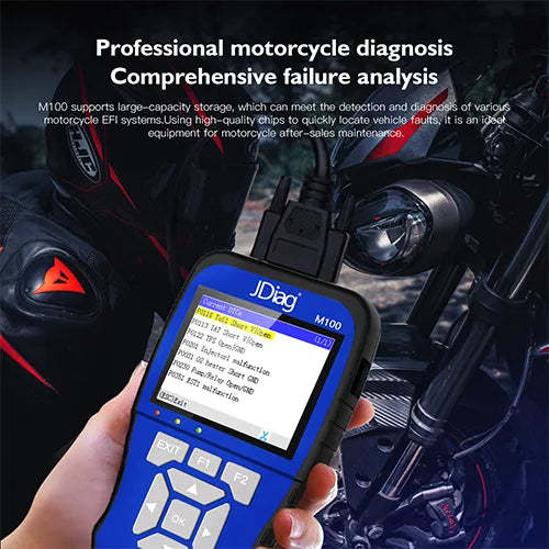 JDiag M100 OBD Motorcycle Multi-Language Diagnostic Scanner, Battery tester for motorcycle, Code Reader for Honda Kawasaki Yamaha Suzuki