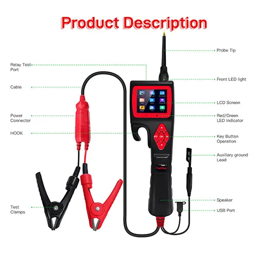 TopDiag P200 Automotive Power Circuit Probe Kit, 12V 24V Electrical Test Tool with Multimeter, Relay Test, Fuel Injector Tester