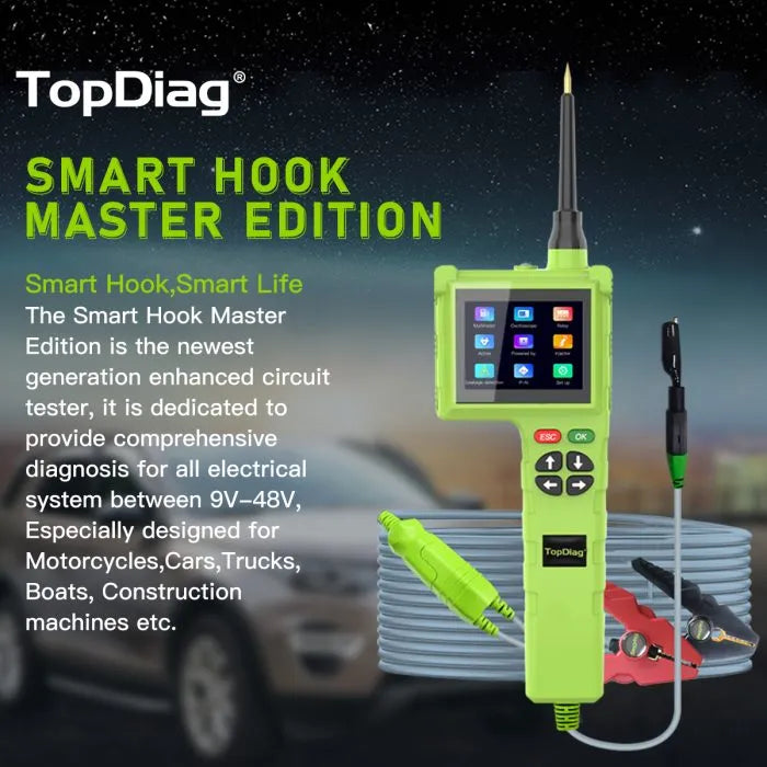 Topdiag P200 Pro Power Circuit Probe Kit 9V-48V Circuit Systems 2025 Automotive Master Edition Circuit Tester Multimeter/Oscilloscope/Fuel Injector Tester/Activating