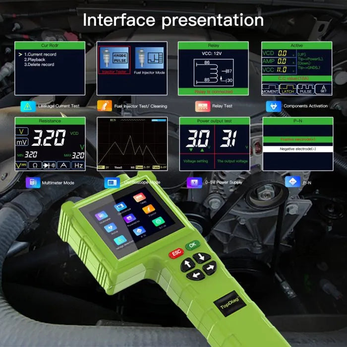 Topdiag P200 Pro Power Circuit Probe Kit 9V-48V Circuit Systems 2025 Automotive Master Edition Circuit Tester Multimeter/Oscilloscope/Fuel Injector Tester/Activating